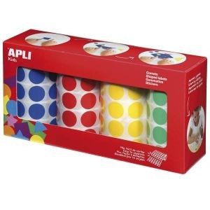 Gomets circulares Apli diam 20mm 4 colores en paquetes de 4 rollos
