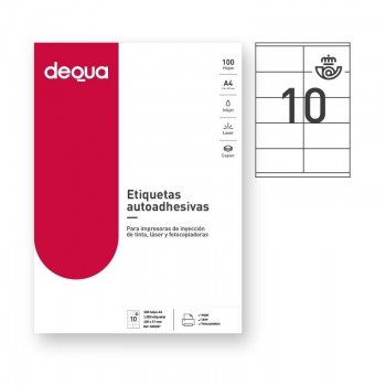Etiquetas adhesivas Dequa - Permanentes - Inkjet, láser, fotocopiadora - Color blanco - Pack de 100 