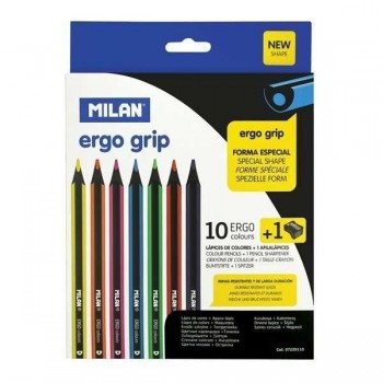 Lápiz de color Milan Ergo Grip - 3,5 mm - Colores surtidos - Estuche 10 ud - Incluye sacapuntas