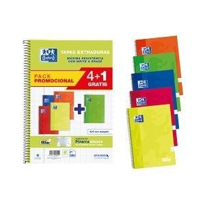 Cuaderno Oxford - Espiral - Cartón extra duro - Cuarto - 4x4 - 80 hojas - 90 g - Pack 4+1