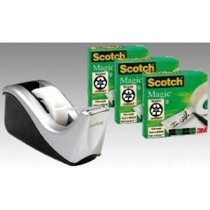 Dispensador Scotch Magic - Color negro y plata - Incluye 4 cintas