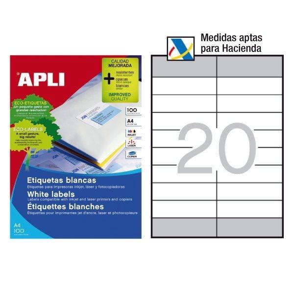 Etiquetas Apli - Permanentes - 105 x 28,75 mm - Inkjet, láser, fotocopiadora - Apta para Hacienda - 
