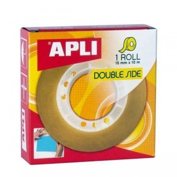 Rollo de cinta adhesiva doble cara Apli 10mx15mm transparente