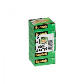 Paq.5+1 rollos de cinta adhesiva Scotch Magic invisible 19mmx33m