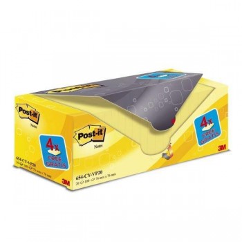 Notas adhesivas Post-it - 100 hojas - 76 x 76 mm - Color amarillo - Pack 16 blocs + 4 gratis