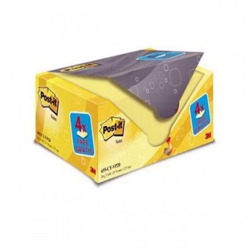 Notas adhesivas Post-it - 100 hojas - 76 x 127 mm - Color amarillo - Pack 16 blocs + 4 gratis