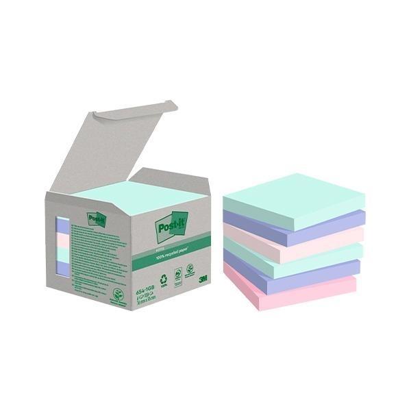 Pack 6 block de notas adhesivas recicladas Post-it 76x76mm 100h colores surtidos pastel