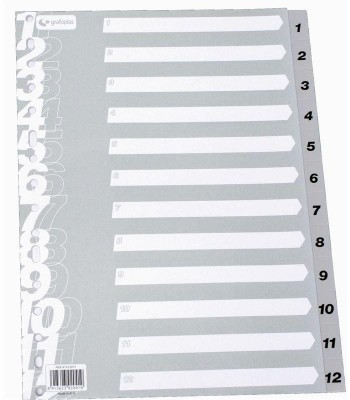 Separador indice GRAFOPLAS 1-12 multitaladro A4 gris