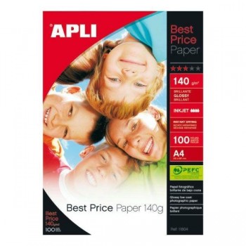 Paquete de 100hojas de papel fotográfico Best Price Apli glossy 140g A4