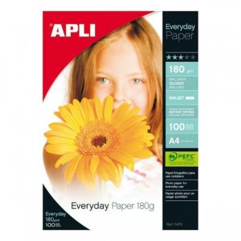 Paquete de 100hojas de papel fotográfico Everyday Apli 180g A4