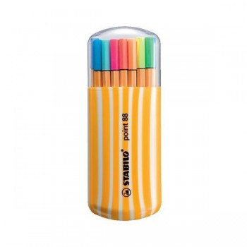 Rotulador Stabilo Point 88 - Punta 0,4 mm - Colores surtidos - Estuche Zebrui neón 20 ud