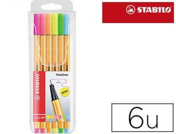 Est.6 rotuladores Stabilo Point 88 punta fibra 0,4mm colores neón