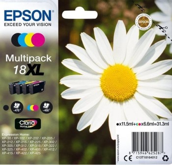 Pack 4 Cartuchos Ink-Jet Epson C13T18164010 alta capacidad Negro + Tricolor