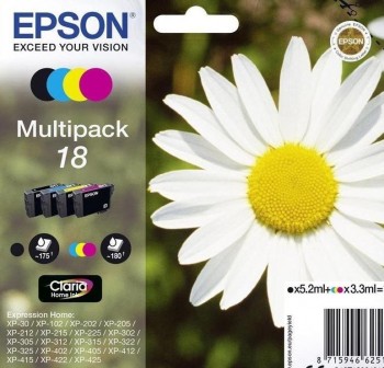 Pack de 4 cartuchos Ink-jet Epson C13T18064010 Negro + Tricolor