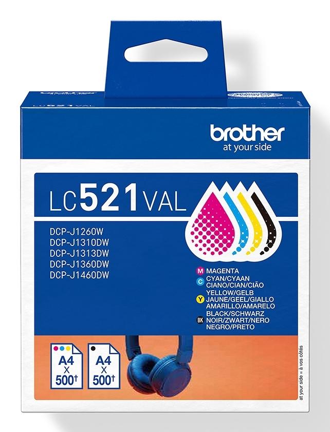 Pack de 4 cartuchos inkjet BROTHER LC521VAL original (500p)