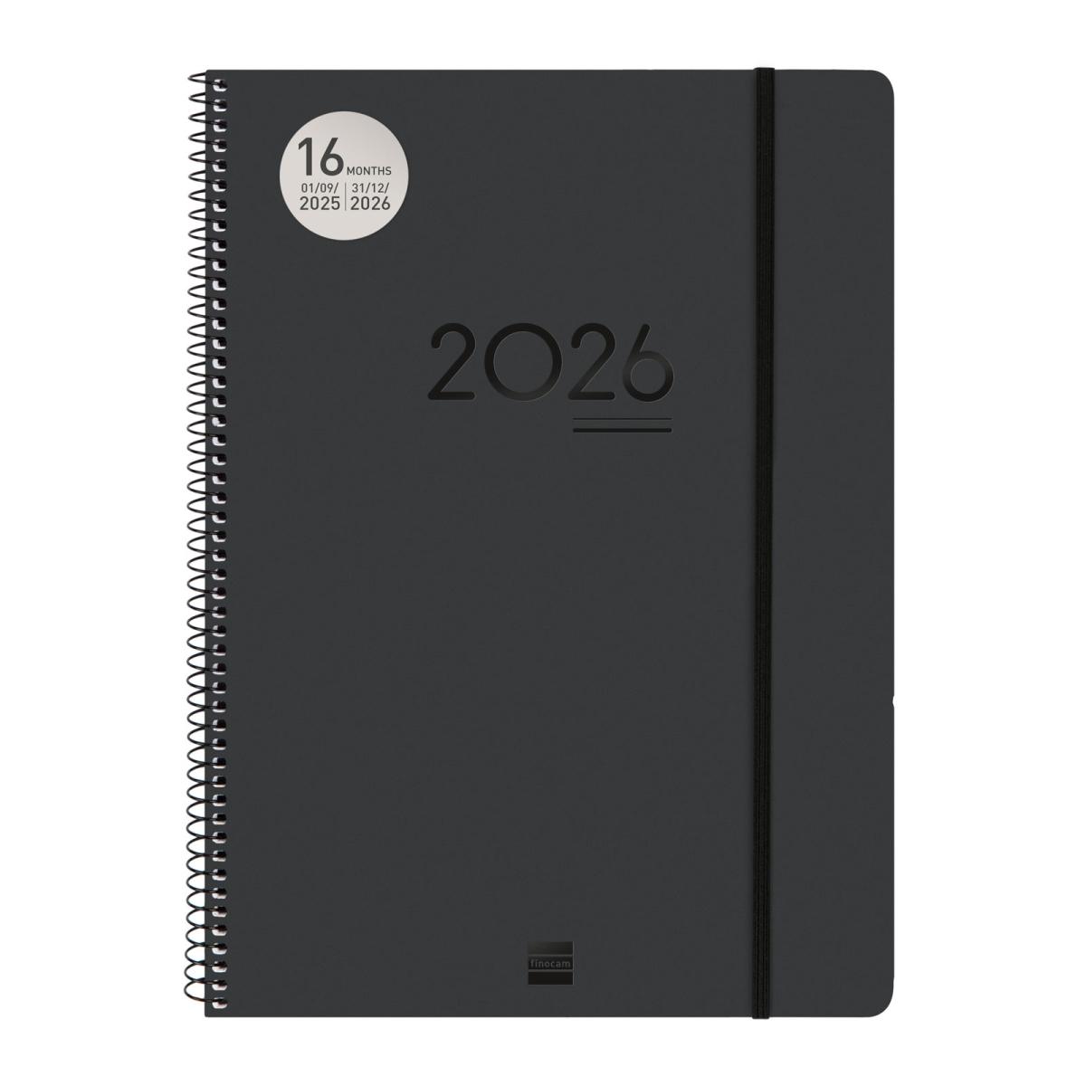 Agenda escolar FINOCAM espiral IKON E40 SVV 2025-2026 NEGRO (16 meses)