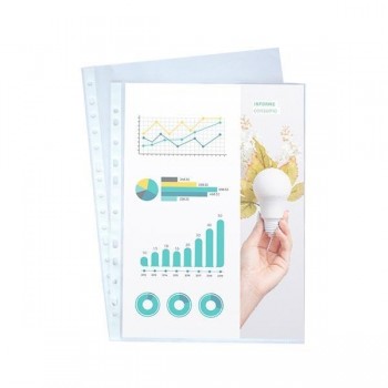 C.100 fundas multitaladro Dequa PP cristal 16 taladros 80 micras Folio