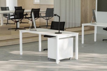 Mesa doble rectangular Ofitres serie Nova Plus estructura melamina blanca encimera blanca 140x140x74