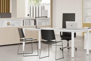 Mesa doble rectangular Ofitres serie Ipop estructura metálica blanca encimera blanca 180x164x74cm