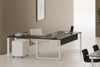 Ala de 60cm para mesa rectangular Ofitres serie Oxygen estructura metálica blanca encimera negra 95x