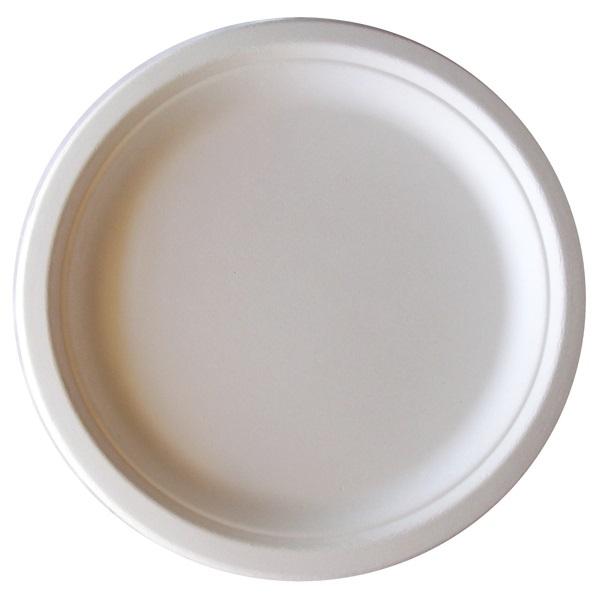 Platos compostables Bunzl de bagazo 26cm blanco en paquetes de 50uds