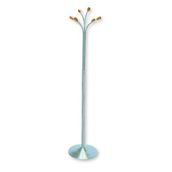 Perchero metálico 6 colgadores madera Sie acero cromado 177x38cm diam