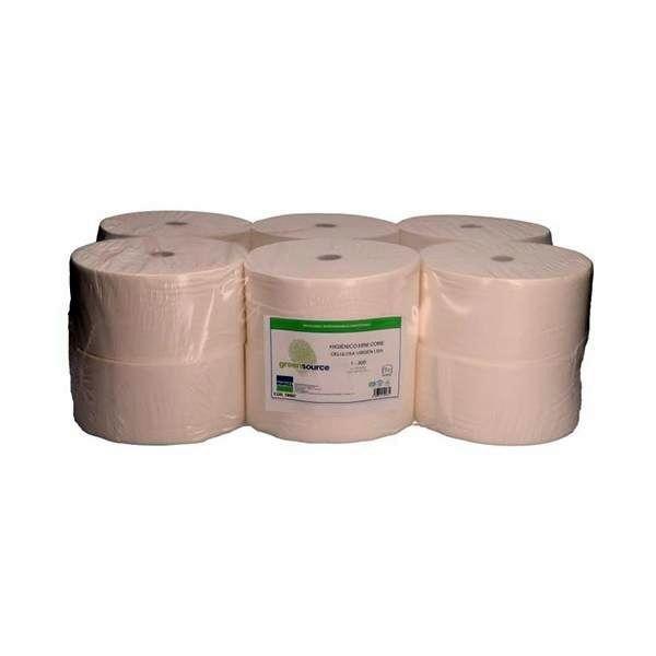 Rollos papel higiénico industrial Green Source gofrado 2 capas 200m en fardo de 12 rollos