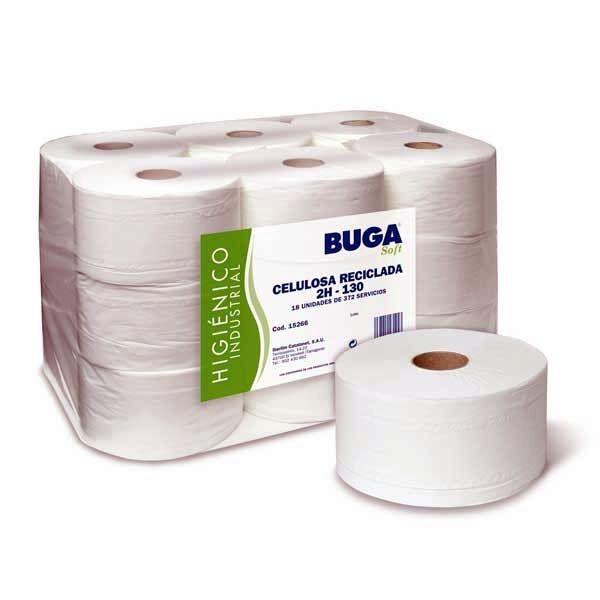 Rollos papel higiénico industrial Buga eco liso 130m en fardo de 18 rollos